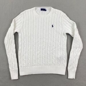 Polo Ralph Lauren Womens Cable Knit crew neck Sweater White XS Preppy pony